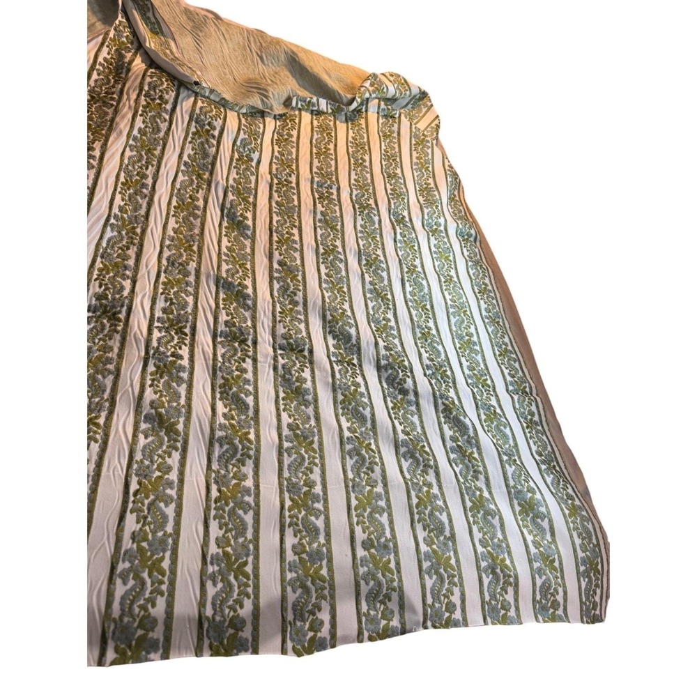 Mid Century Chenille Upholstery Fabric 6.6yd Olive Green Floral Stripe 1960s